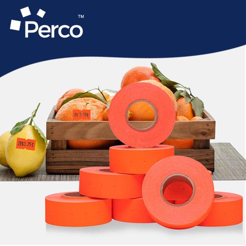 Perco 1 Line Fluorescent Red Labels - 32 Rolls, 4 Sleeves, 32,000 Blank Price and Date Gun Labels for Perco 1 Line Price and Date Guns - Made in USA