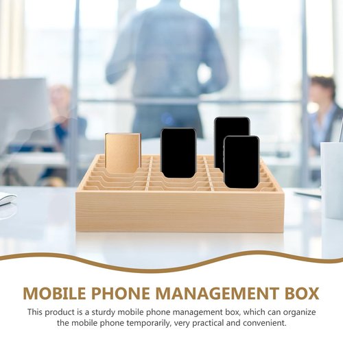 Toddmomy Multi-Use Wooden Desktop Storage Box with Grids for Cell Phone Management and Organization - Ideal for Office, Classroom, and Home Use