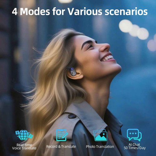 Newmine Ai Translation Earbuds Real Time, 3-in-1 Translator Earbuds with 144 Languages/4 Translation Modes,Translatior Headphones,48H Audifonos Traductores Inglés Español for Travel Learning