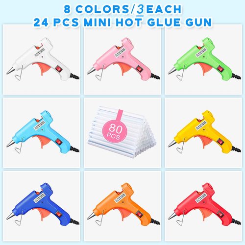 Zhengmy 24 Pcs Mini Hot Glue Gun with 40 Sticks Crafts Hot Glue Guns High Temp Repairs Kit for School DIY Arts Class Projects Office Home Quick Repairs