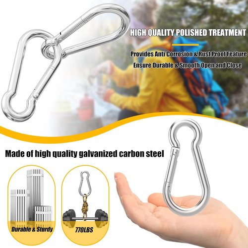 EPHECH Heavy Duty Spring Snap Hook - 20PCS Galvanized Steel Carabiner Clips | 500LBS Capacity for Outdoor Use