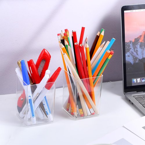Ubamdom 10 Pack Clear Acrylic Pen Holder Makeup Brush Holder Desktop Pencil Organizer Acrylic Pencil Cup Stationery Organizer Accessory for School Makeup Desk Office Pen Storage