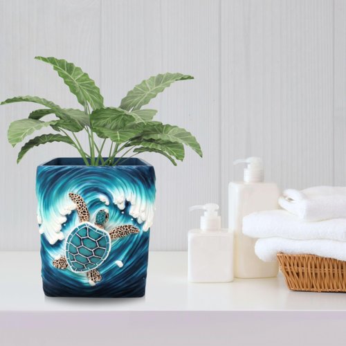 BestGiftEver Sea Turtle Wave Accent Trash Bin - Nautical and Ocean - Inspired Wastebasket - Ideal for Sea and Marine Life Lovers