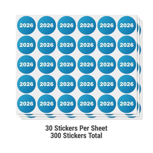 2026 Year Labels (0.75 inch, Round, Teal - 600 Labels) Circle Color Coded 2026 Labels for Class of 2026 Graduation, Medical Files, Book Keeping or Inventory Supplies