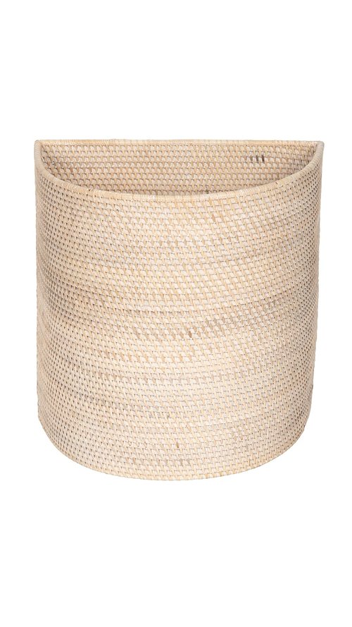 KOUBOO Laguna Half-Moon Rattan Waste Basket – Decorative Trash Can for Bathroom, Bedroom, Kitchen & Office – Boho Home Decor, Small Wicker Basket for Trash Storage, Off-White/Latte