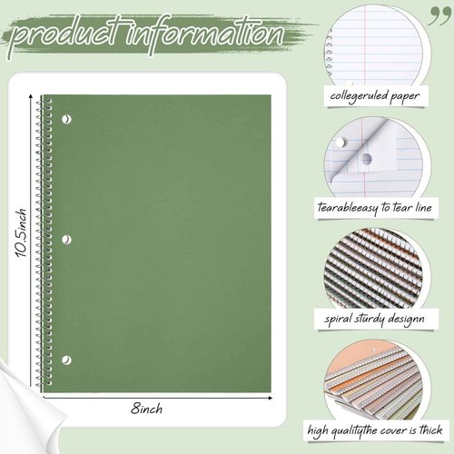 Teling 12 Pcs 1 Subject Spiral Notebook for Work College Ruled 8 x 10 1/2 Inch Spiral Journal Notebook 3 Hole Punched Paper Easy Tear Line 100 Sheets Office Study Supplies(Multicolor,12 Pcs)