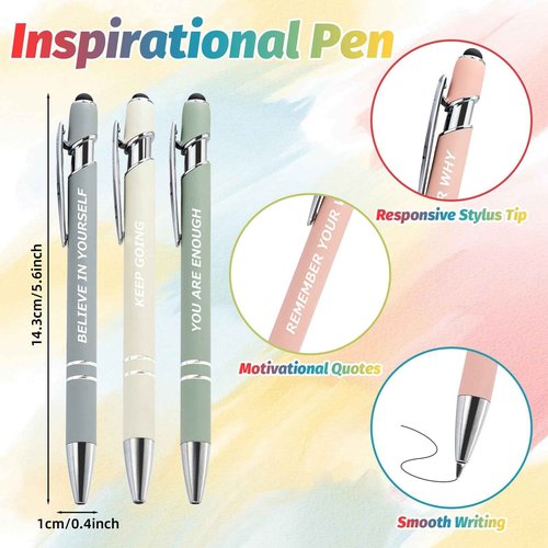 200 Pcs Inspirational Pens Kit with Stylus Tip & Sayings – 100 Motivational Pen + 100 Individual Bags – Uplifting Quote & Positive Ideas – For Teachers, Office,School,Meetings,Team Events(Foggy Hues)