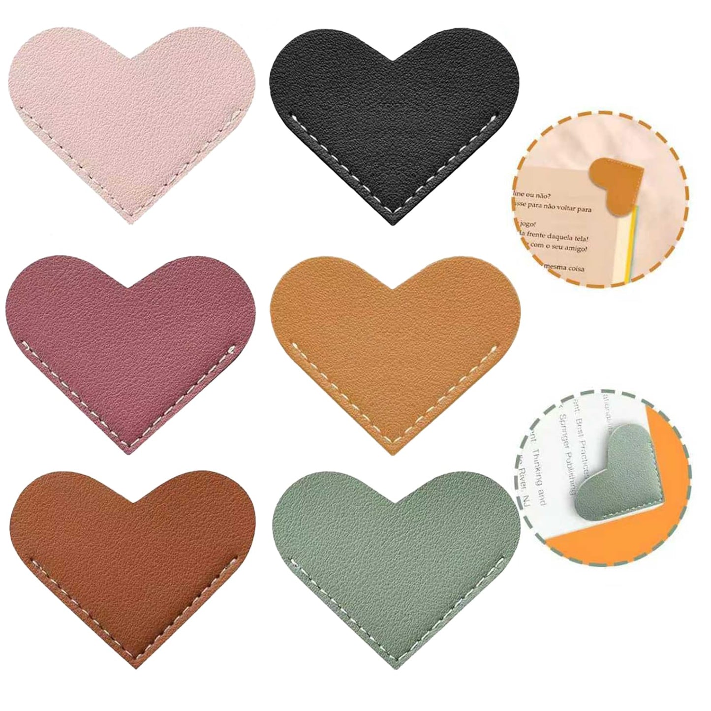 Leather Heart Bookmarks, Corner Page Clips for Women & Girls, Cute Handmade Book Accessories, Perfect Reading Gift for Book Lovers & Kids