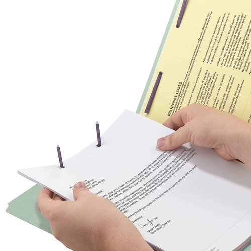 Smead End Tab Pressboard Fastener File Folder with SafeSHIELD Fasteners, 2 Fasteners, 2" Expansion, Legal Size, Gray/Green, 25 per Box (37715)