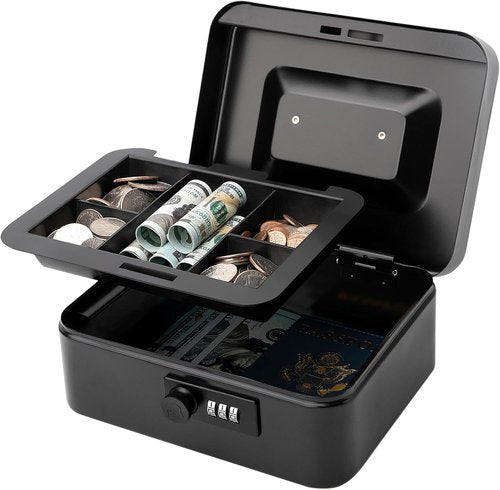 Jssmst Cash Box - Secure Money Tray with Combination Lock | Durable Medication Lock Box, 7.87'' x 6.3'' x 3.54''