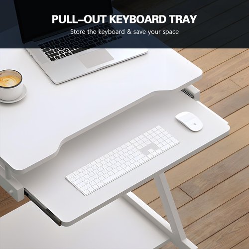 SogesGame Mobile Compact Computer Desk Cart for Small Spaces, Work Workstation, Standing Laptop Cart with Keyboard Tray and Printer Shelf for Home, Office, White
