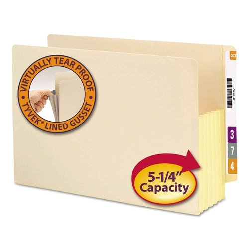 Smead End Tab File Pocket, Reinforced Straight-Cut Tab, 5-1/4" Expansion, Tyvek®-Lined® Gusset, Legal Size, Manila, 10 per Box (76174)