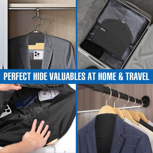 KOSMCCO Lockable Hidden Hanger Diversion Safe - Secret Storage with Pocket for Money & Valuables, Fits Under Clothes, Home Travel Security Safe