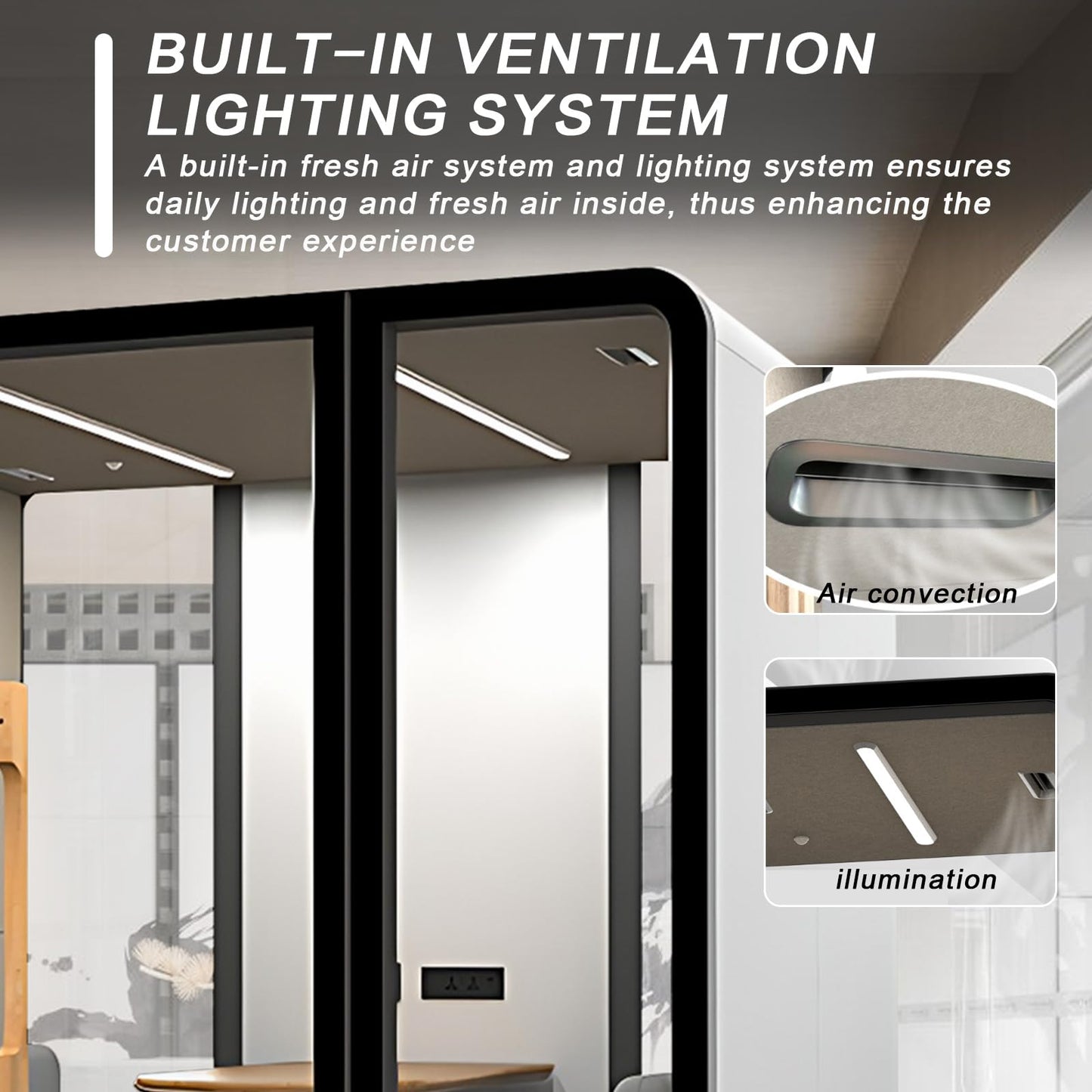 X-Comfot Outdoor Office Pod Booth with Audio Privacy - Freestanding Soundproof Booth with Black and White Frame and Wood Color Door Handle,Sound Booth with Ventilation System for Meeting (86.6IN)