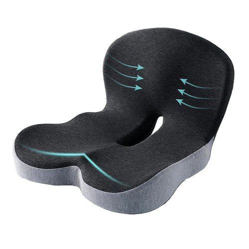SICOU Ergonomic Memory Foam Seat Cushion for Truck Drivers Office Chairs Home Chair Cushion Car Desk Chair Non Slip Pad, Sciatica & Tailbone Pain Relief, Long Sitting Comfort Pad (Grey)