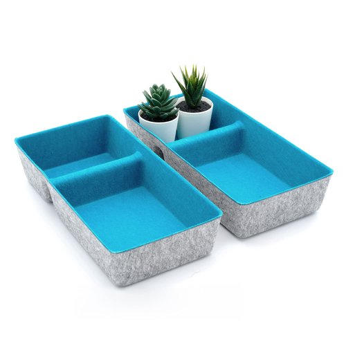 Welaxy Desk Drawer Organizer trays 2 Compartments Office Organizers Bins Felt storage bin for Junk pens notes socks scarf belts dividers Multi-Purpose Storage 2 pieces pack (Turquoise x 2)