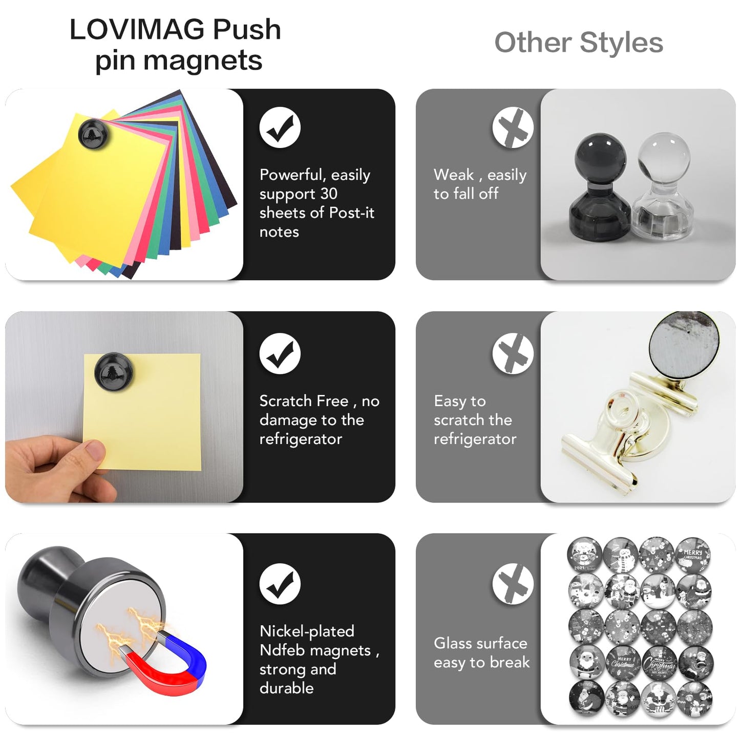 LOVIMAG Fridge Magnets 12Pcs Refrigerator Whiteboard Small Strong Magnet Classroom Kitchen Accessories Decorative Locker Set Decor Must Haves Office Calendar Refrigerador Magnetic Cute Crafts Black