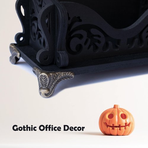 INSOVITA Small Wooden Business Card Holder - Black Gothic Business Card Stand for Office or Counter, Dark Academia, Goth, Witchy Decor and Aesthetic Desk Accessories