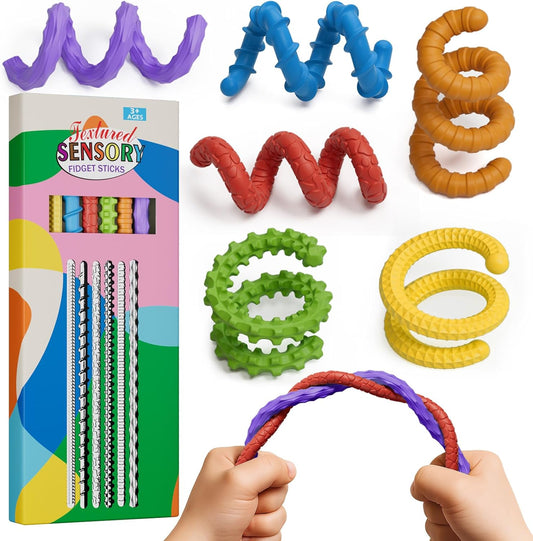 Skiennix Flexible Sensory Fidget Sticks - 6PCS Stress Relief Toys for Kids & Teens | Travel Essentials