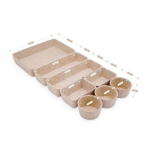 Welaxy Office Desk Drawer Organizers Trays Felt Shallow organizing Box Draw dividers for hygge aesthetics Office Supplies Multi-purposed Organize 8-piece (Oatmeal)