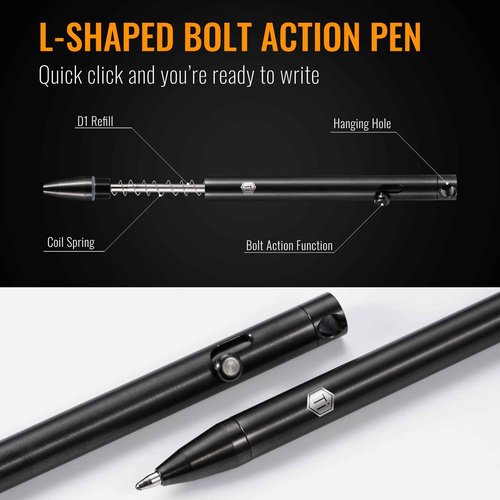 KeyUnity KP00 Titanium Alloy Bolt Action Pen with Bonus Refills, Retractable Pocket Ball-point Pen for Everyday Use Signature, Fine Point, Black Ink (PVD Black)