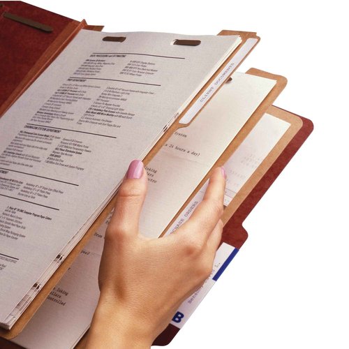 Smead 100% Recycled Pressboard Classification File Folder, 3 Dividers, 3" Expansion, Letter Size, Red, 10 per Box (14099)