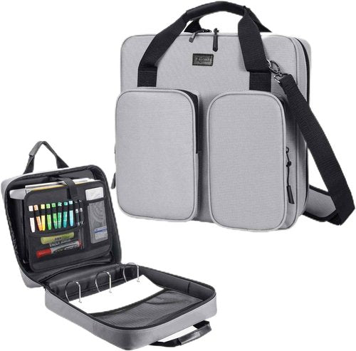 egiant 4 Inch 3 Ring Zipper Binder with Shoulder Strap & Handle & Multi-Pocket - 4" Binder with Zipper for School, Compatible with 13-Inch MacBook/Tablet -Patent Design Grey