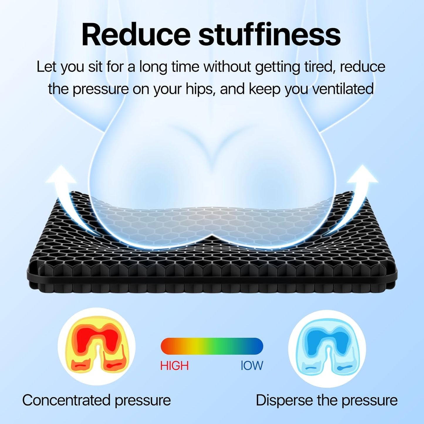 Skiennix Gel Seat Cushion - Cooling Honeycomb Design for Pressure Relief | Non-Slip Cover, Ideal for Office & Home