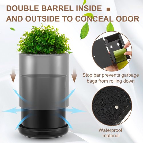 Jingmore 2 Pcs Dog Poop Waste Trash Can with Lid and Bag Wall Mount Dispenser with 8 Rolls Doggie Storage Outdoor Plant Style Bin Container for Bedroom Decorative(Grey)