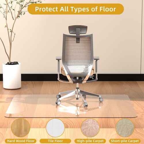 Tcyzest Tempered Glass Chair Mat 48" x 32",1/5" Thick for Office Desk,Rolling Chair Mat for Carpet, Odorless, Easy to Clean with 4 Non-Slip Pads for Carpet & Hardwood Floors