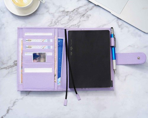 Moterm Leather Cover for Stalogy B6 - with Back Pocket, Pen Loop and Card Slots (Pebbled-Lavender, B6+)