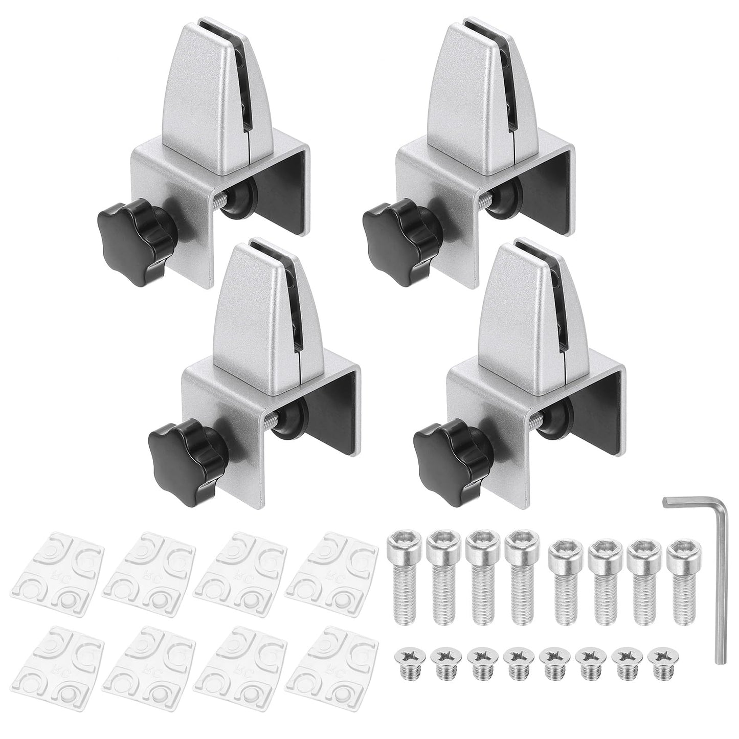 PATIKIL 1.8x1.3x2.1" Desk Divider Support Clamp, 4 Pcs Aluminum Desk Shield Clamp Desk Divider Partition Clamp Sneeze Guard Clamp Bracket for Office Home Desk Panel, Silver