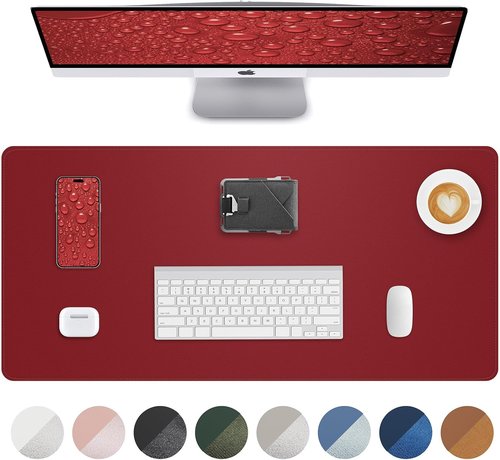 PU Leather Desk Pad Protector - Large 36"x17" Waterproof Non-Slip Mat for Office & Home | Red