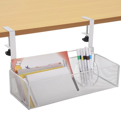Under Desk Drawer Desk Side Storage, Adjustable Clamp On Mesh Metal Desks Organizer, Under Desks Hanging Organizer for Homes, Offices, Schools