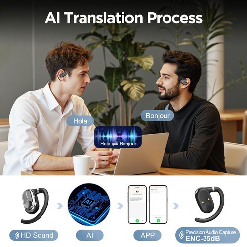 Translation Earbuds Real Time, 144-Language Translator Earbuds for Android/iPhone with APP, audifonos traductores inglés español for Business Travel (Black)