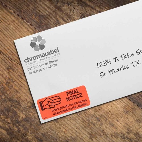 ChromaLabel 1 x 2.25 Inch Accounts Receivable Labels Collections Late Invoice Stickers, 250 Labels per Dispenser Box