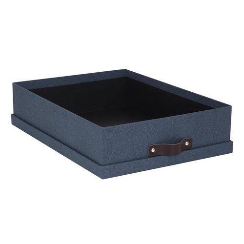 Bigso Oskar Canvas Fiberboard Document Letter Box - File Organizer Box for Important Paperwork - Document Storage with a Lid & Leather Handle - 3.3 in x 10.2 in x 13.8 in - Blue