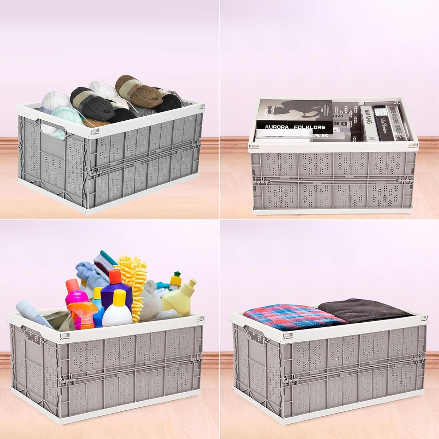 Livememory 2 Pack Foldable Crates, 31 Liters Plastic Milk Crate Storage Bin for Home, Laundry, Clothes(17.76x 12.01 x 9.29 in)