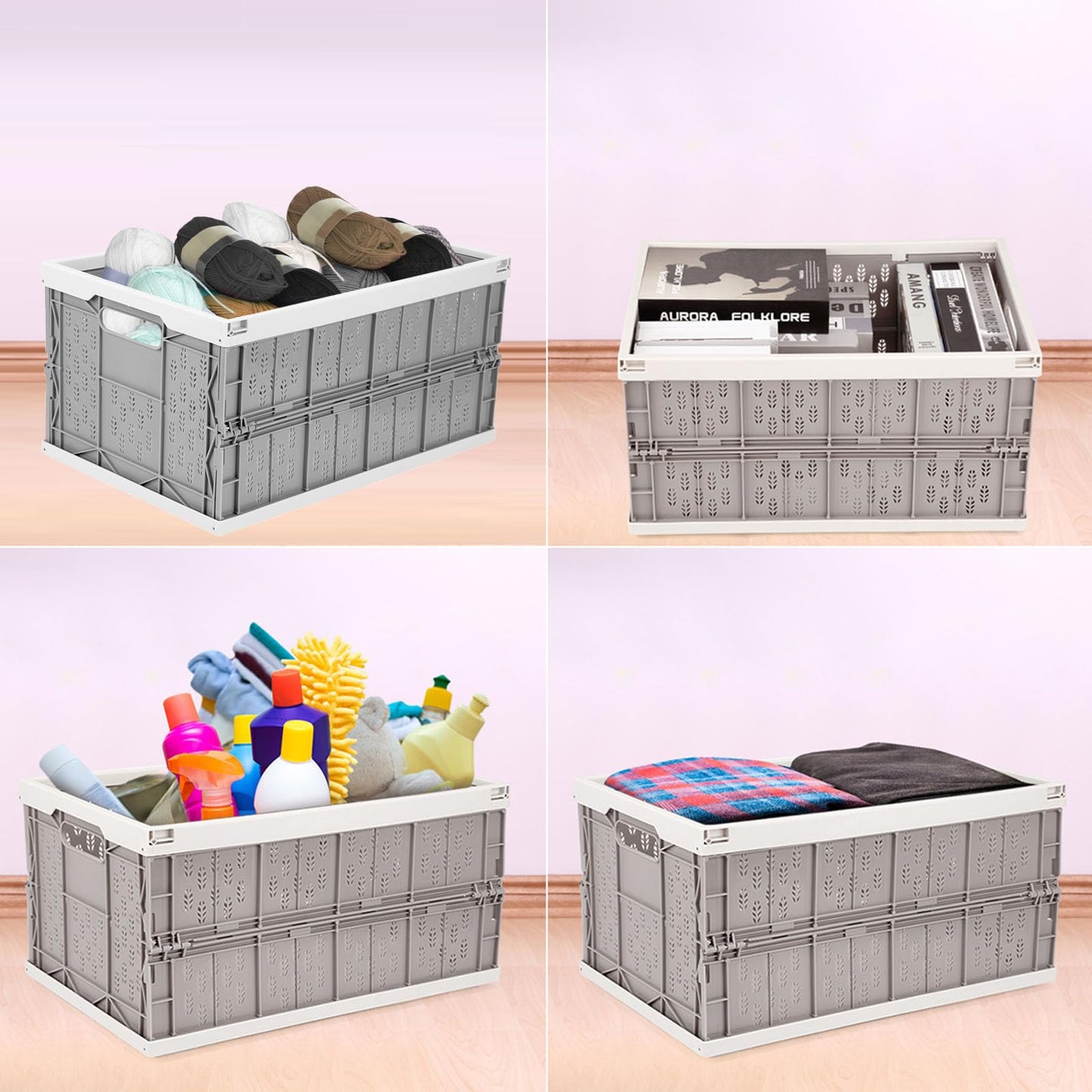 Livememory 2 Pack Foldable Crates, 31 Liters Plastic Milk Crate Storage Bin for Home, Laundry, Clothes(17.76x 12.01 x 9.29 in)