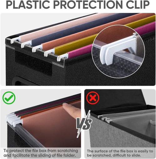 BALEINE File Organizer Box - Collapsible Document Storage with Lid & Plastic Slide | Black, Small