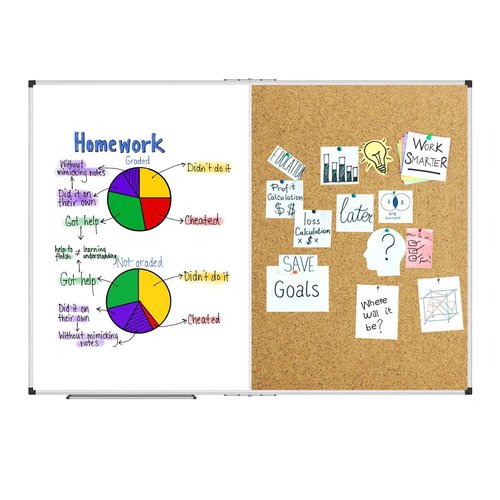 XBoard Large Magnetic White Board and Bulletin Corkboard Combination, 48 x 36 Inch Half Dry Erase & Cork Combo Board for Wall with Aluminum Frame, 4' x 3' Notice Memo Board Pin Board Vision Board