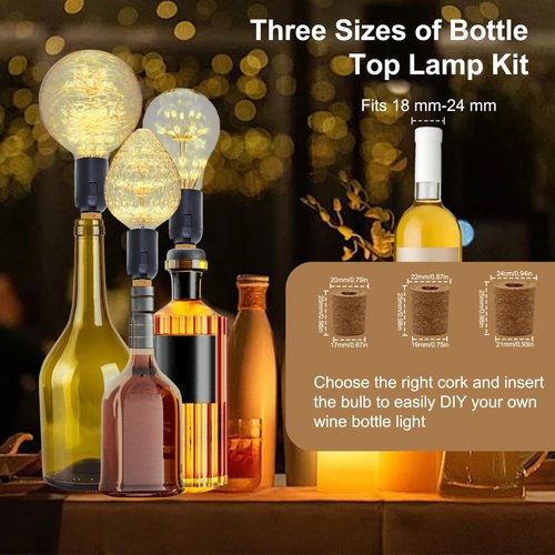 2 PCS Bottle Lamp Kit，DIY Wine Bottle Lamp for Liquor Bottle, Lamp Kits Do it Yourself, Lamp Fittings Kit for Table Lamp Includes 3 Sizes of Stoppers and 2 E27 to B22 Adapter Converter