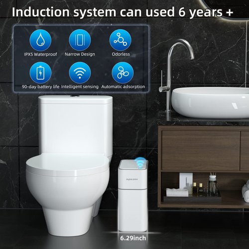 MOPALL Small Bathroom Trash Cans with Lids,Motion Sensor Bathroom Trash Can,Narrow Waterproof Plastic 3.5 Gallon Automatic Adsorption Touchless Garbage Can,White