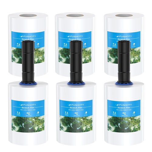 FugaCity Stretch Wrap Film-5 in 1000 FT 80 Gauge Shrink Wrap for Furniture Wrapping Shipping, Moving Supplies Clear Plastic Wrap, Heavy Duty Industrial Strength,650% Stretch(6 Roll with Handles)