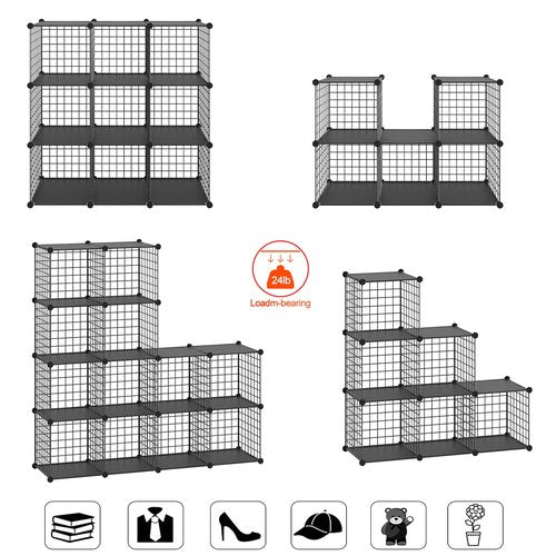 HUBSON Wire Cube Storage Organizer, Book/Toy/Craft/Potted Plants and petCloset Organizers and Storage Shelves?6-Cube Freely Combinable Metal Grids Storage Shelf,Black Plus Iron