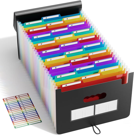 ABC Life 26-Pocket Accordion File Organizer - Large Capacity Document Holder with 1/3 Cut Tabs | Black