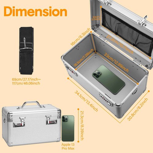 Vilcjson Combination Lock Box - 13.4x7.5x8.3 Inch Large - Security Lock Boxes for Medicine, Locking Storage Box for Personal Items Passports and Documents, Lockable Lockbox for Office Business, Silver