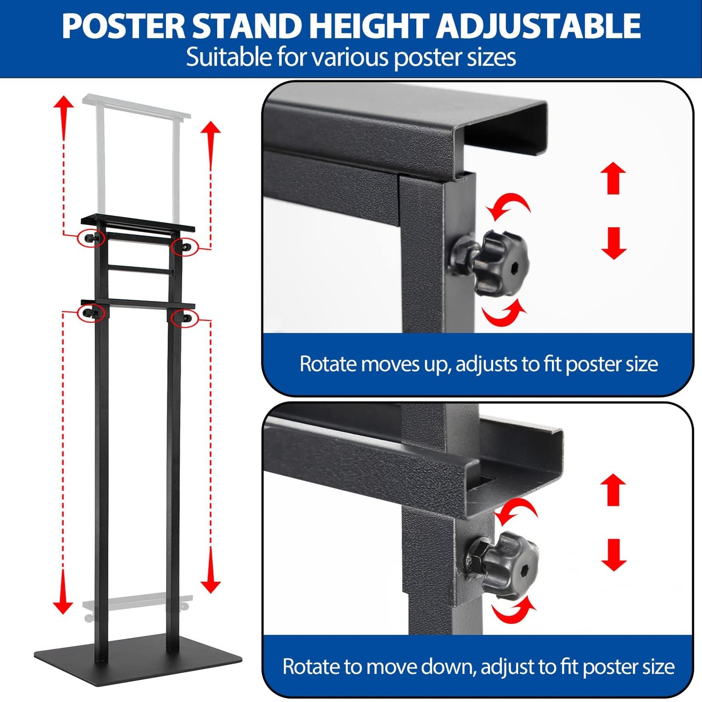 VAIIGO Pedestal Poster Sign Stand for Double Sided Display, Adjustable Poster Board Stand Height Up to 80", Heavy Duty Floor Standing Sign Holder for Board, Foam, Banner Display Stand, Black 1Pack