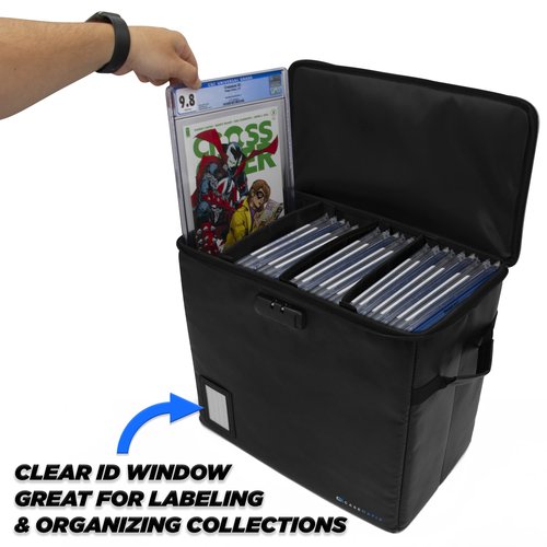 CASEMATIX Graded Comic Storage Fits 30 Comics, Hard Shell Fire-Resistant Bin with Three Internal Box Dividers, Zipper Lock