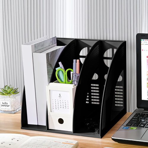 SAYEEC 2 Pack Magazine File Holder for Desktop 3 Compartment Binder Folder Notebook Standing Organizer Office Racks Black Holds Documents for School Working
